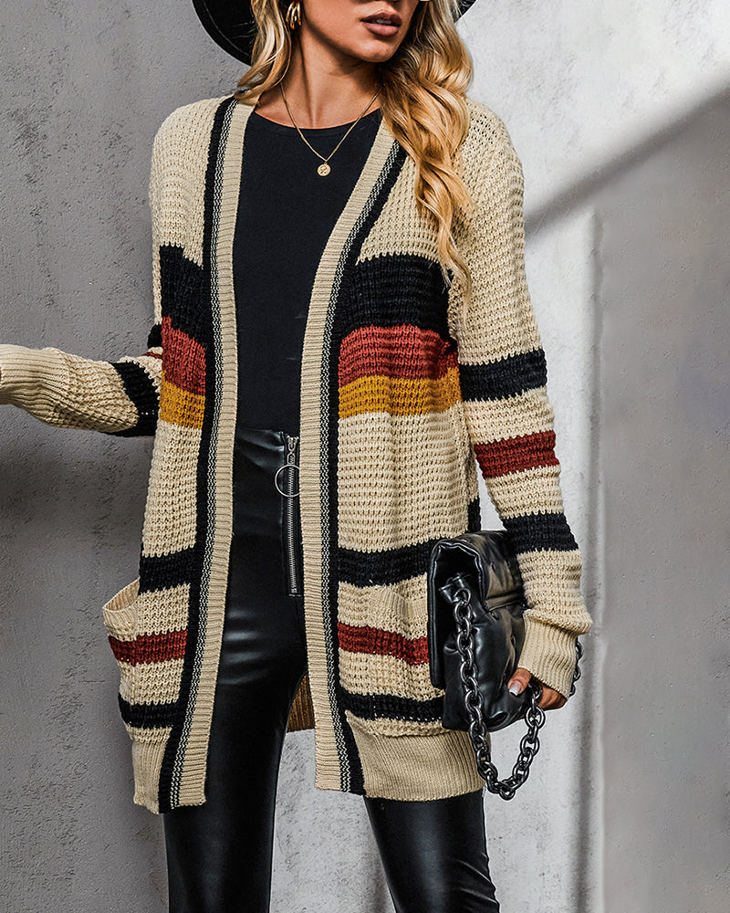 Striped Chunky Knit Cardigan – Apricot S