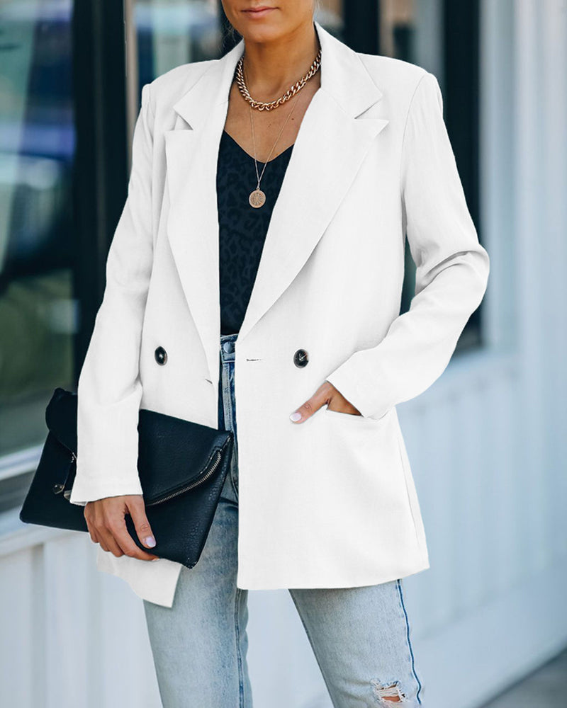 Zeagoo Double Breasted Button Down Office Work Wear Solid Blazer Jacket – White S Zeagoo Double Breasted Button Down Office Work Wear Solid Blazer Jacket – White S