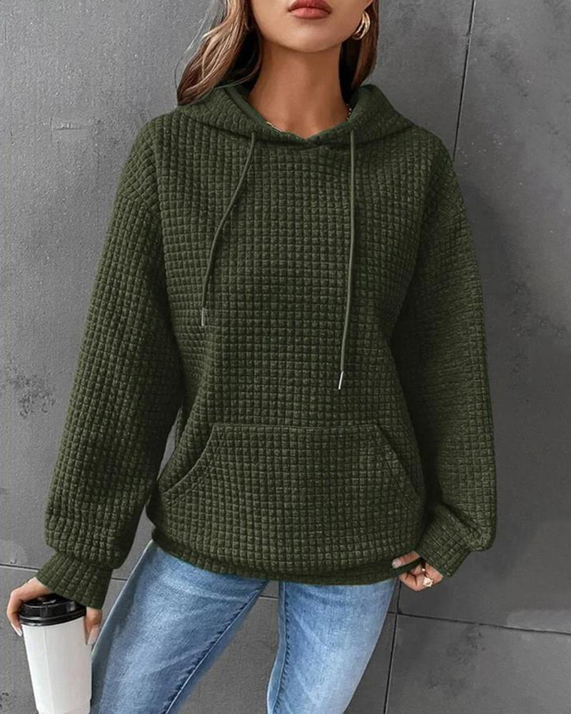 Zeagoo Casual Long Sleeve Waffle Hoodie Drawstring Pullover Sweatshirts Crop Top with Pockets – Dark Green Zeagoo Casual Long Sleeve Waffle Hoodie Drawstring Pullover Sweatshirts Crop Top with Pockets – Dark Green