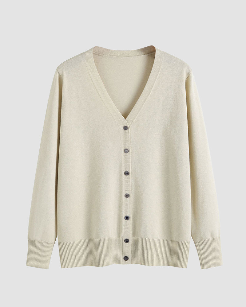 Long Sleeve Choker Top Lightweight Vee Cardigan Sweater – Beige Long Sleeve Choker Top Lightweight Vee Cardigan Sweater – Beige