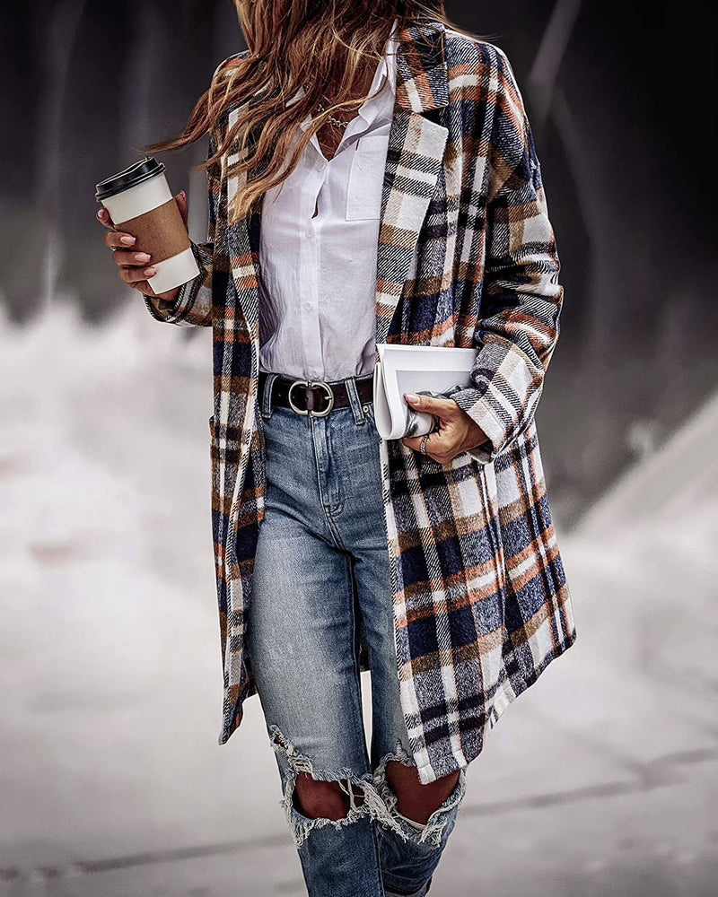 Zeagoo Casual Plaid Long Sleeve Flannel Coat Button Down Fall Jacket Shacket – Dark Blue Zeagoo Casual Plaid Long Sleeve Flannel Coat Button Down Fall Jacket Shacket – Dark Blue
