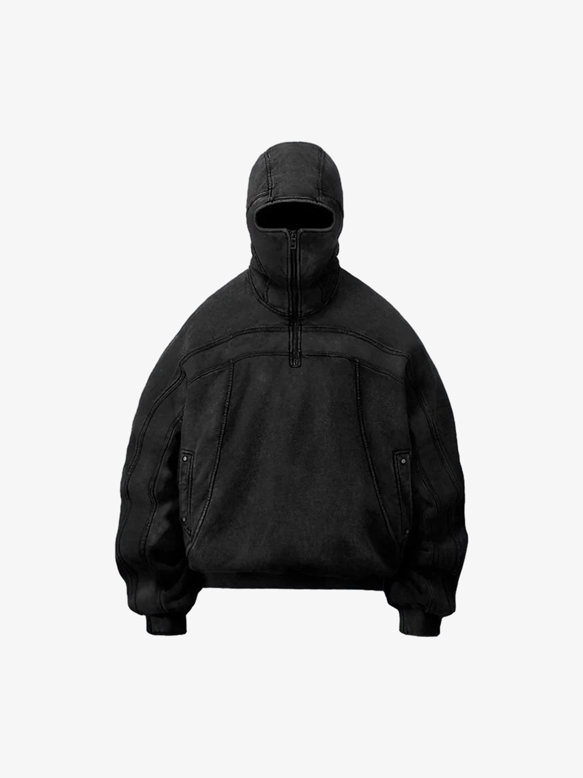 Fleece Retro Zipper Eye-Hood Design Hooded Jacket – – Black Quarter Zip-up Fleece Retro Zipper Eye-Hood Design Hooded Jacket – – Black Quarter Zip-up