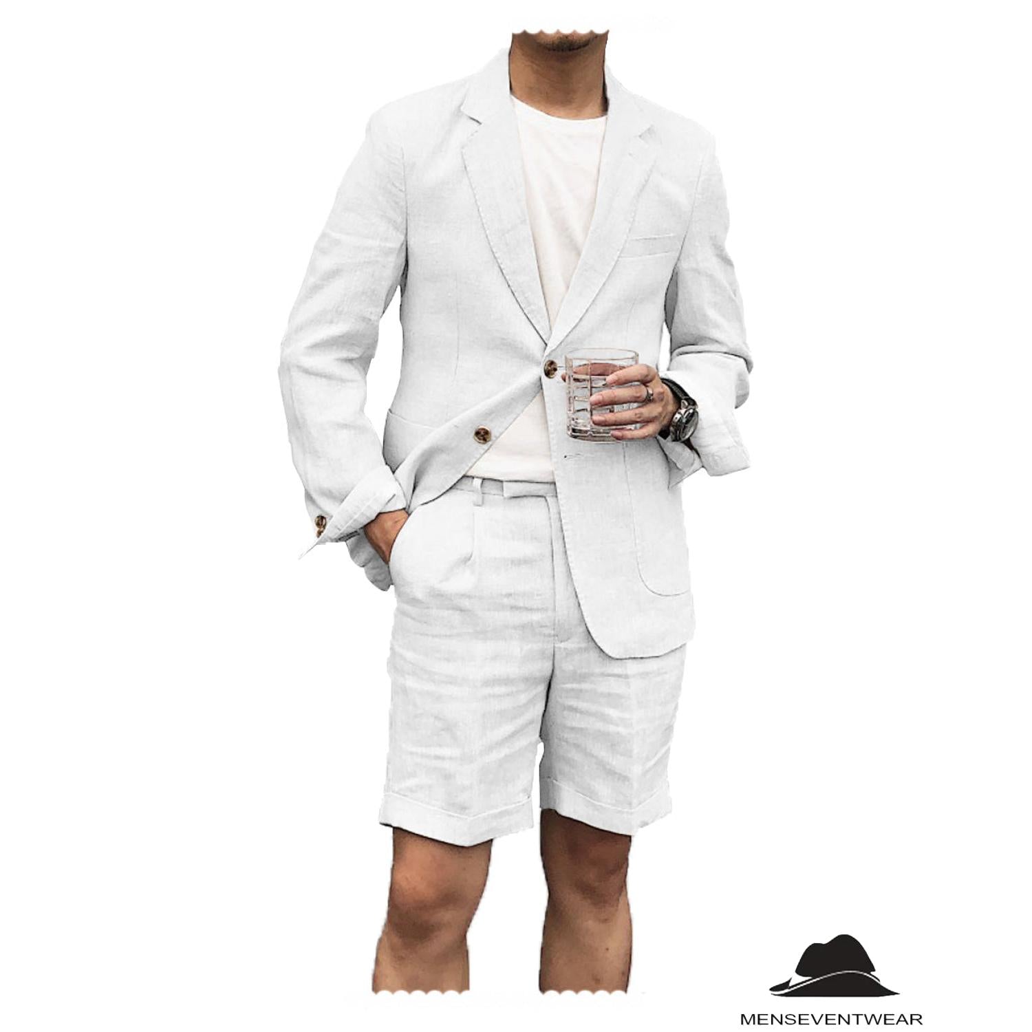 Menseventwear Casual Piece Men’s Suit Flat Linen Notch Lapel Tuxedos Blazer+Shorts Menseventwear Casual Piece Men’s Suit Flat Linen Notch Lapel Tuxedos Blazer+Shorts