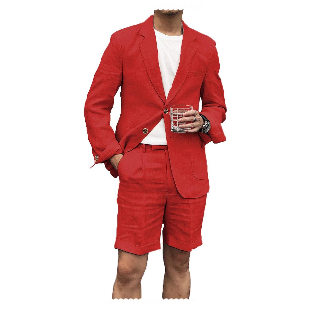 Menseventwear Casual Piece Men’s Suit Flat Linen Notch Lapel Tuxedos Blazer+Shorts Menseventwear Casual Piece Men’s Suit Flat Linen Notch Lapel Tuxedos Blazer+Shorts