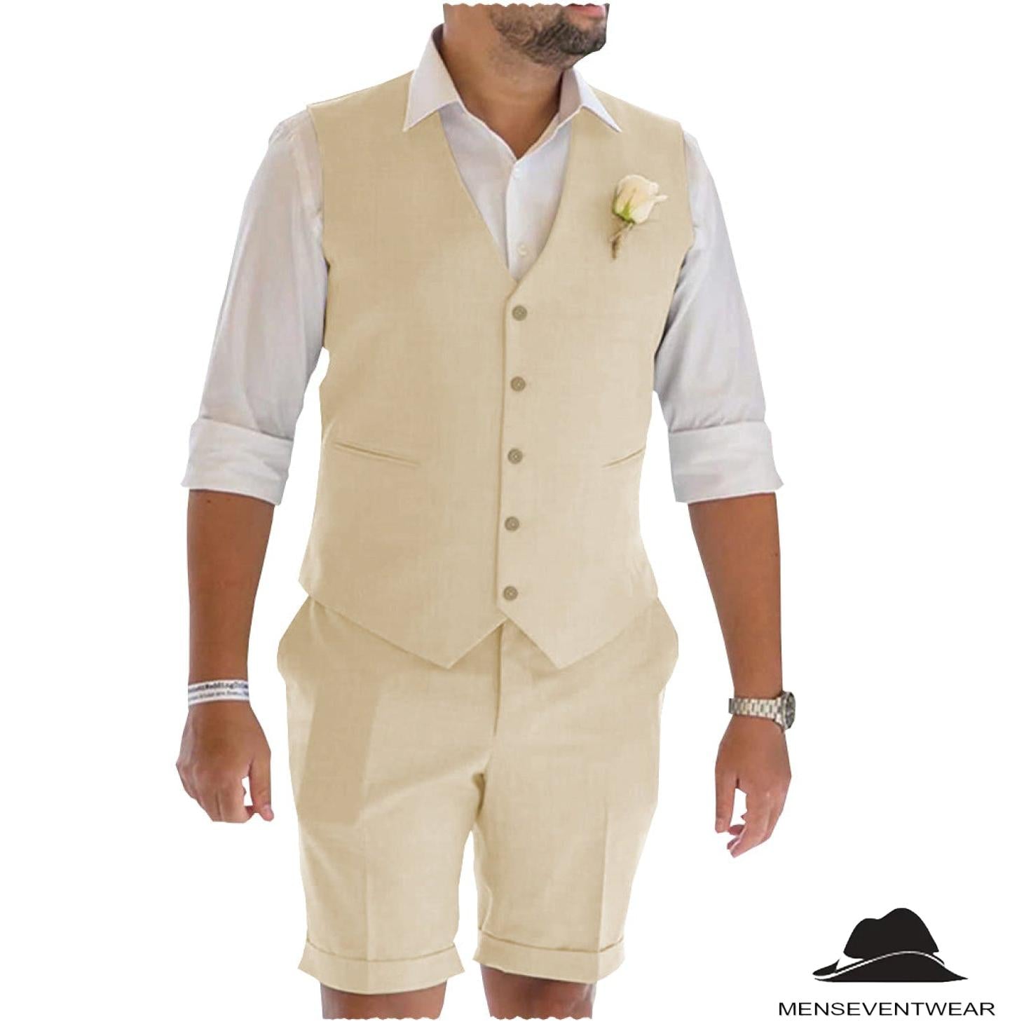 Menseventwear Casual Piece Men’s Suit Flat Linen V Neck Tuxedos Blazer+Shorts Menseventwear Casual Piece Men’s Suit Flat Linen V Neck Tuxedos Blazer+Shorts