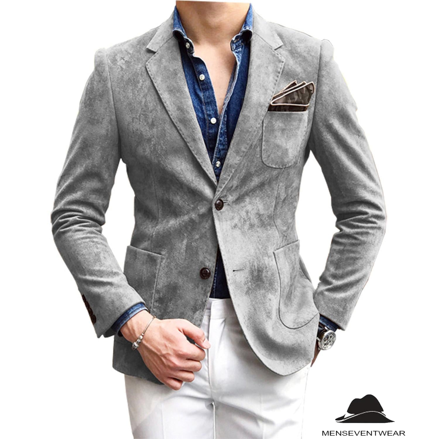 Menseventwear Casual Men’s Fashion Suede Notch Lapel Blazer Denim Jacket Menseventwear Casual Men’s Fashion Suede Notch Lapel Blazer Denim Jacket