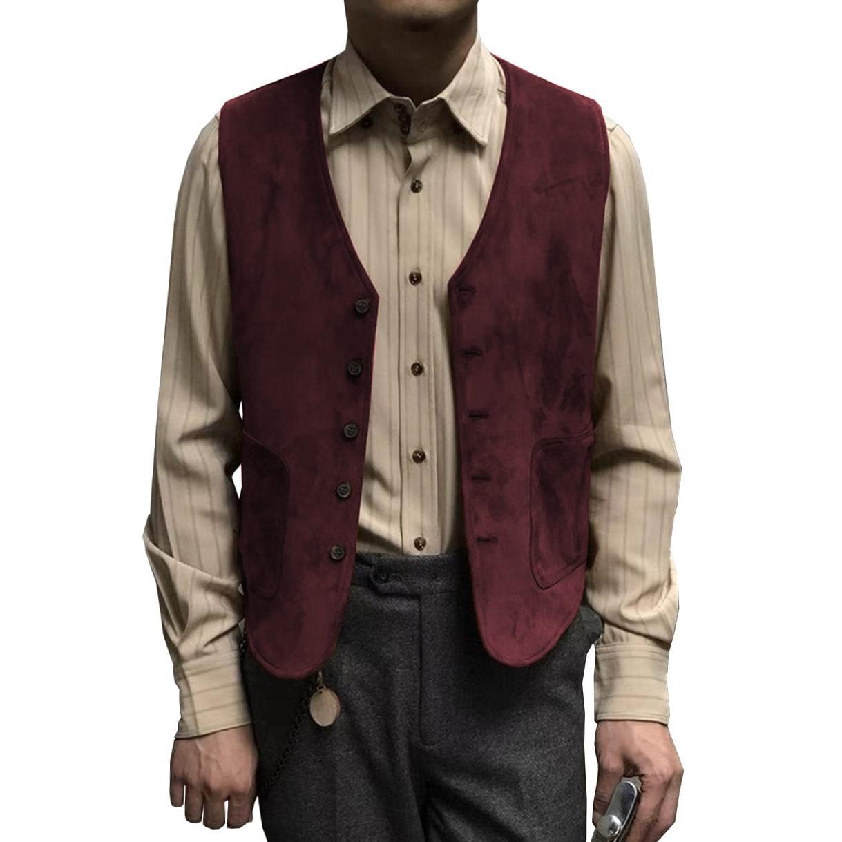 Menseventwear Casual Men’s Fashion Suede V Neck Waistcoat Denim jacket