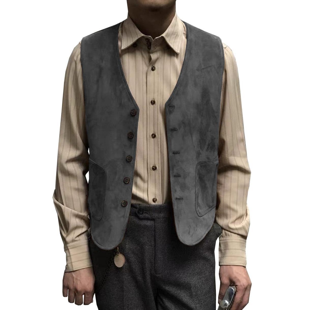 Menseventwear Casual Men’s Fashion Suede V Neck Waistcoat Denim jacket