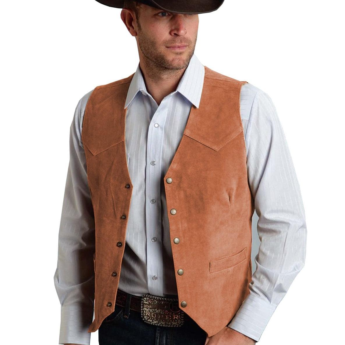 Menseventwear Casual Men’s Fashion Suede V Neck Waistcoat Denim Jacket