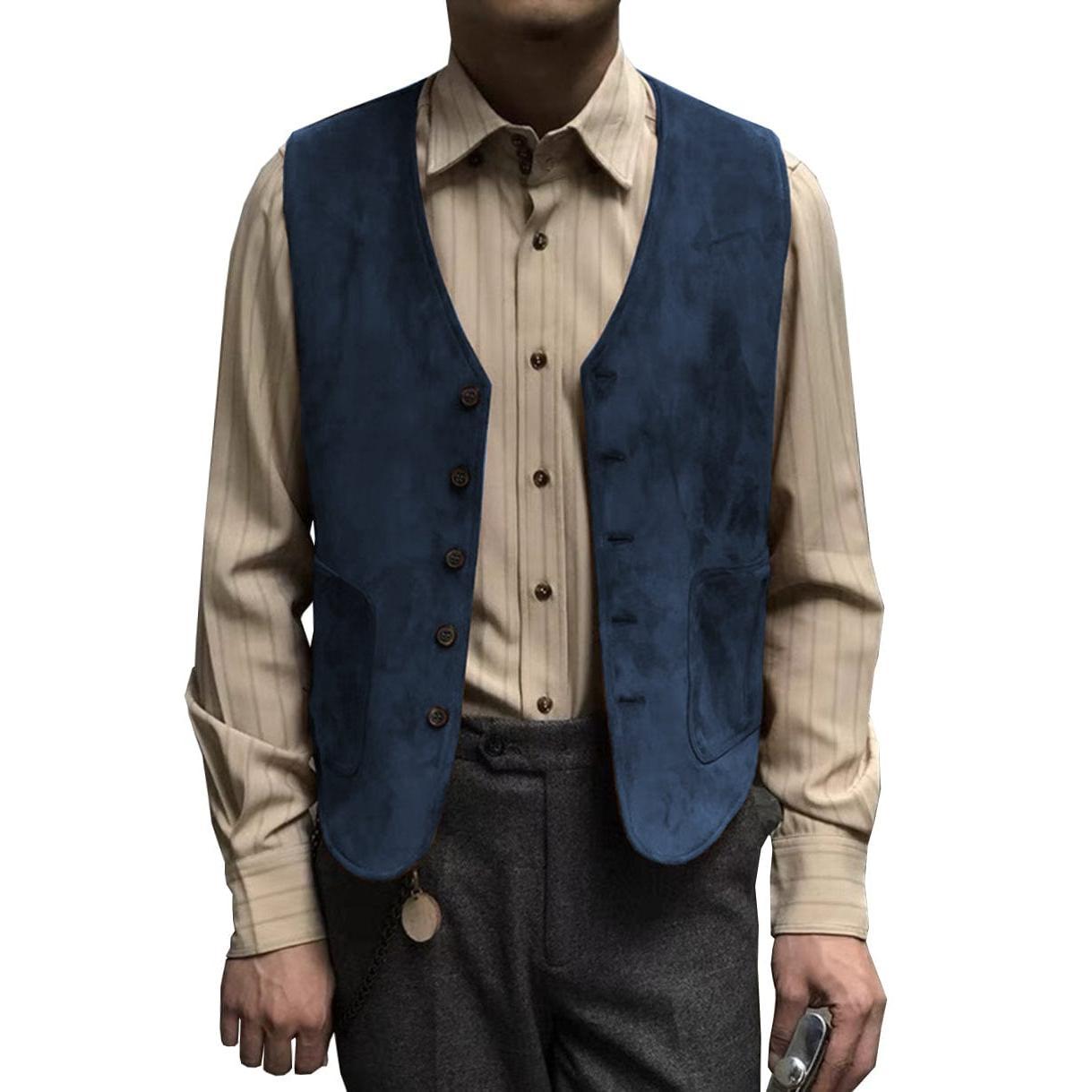 Menseventwear Casual Men’s Fashion Suede V Neck Waistcoat Denim jacket