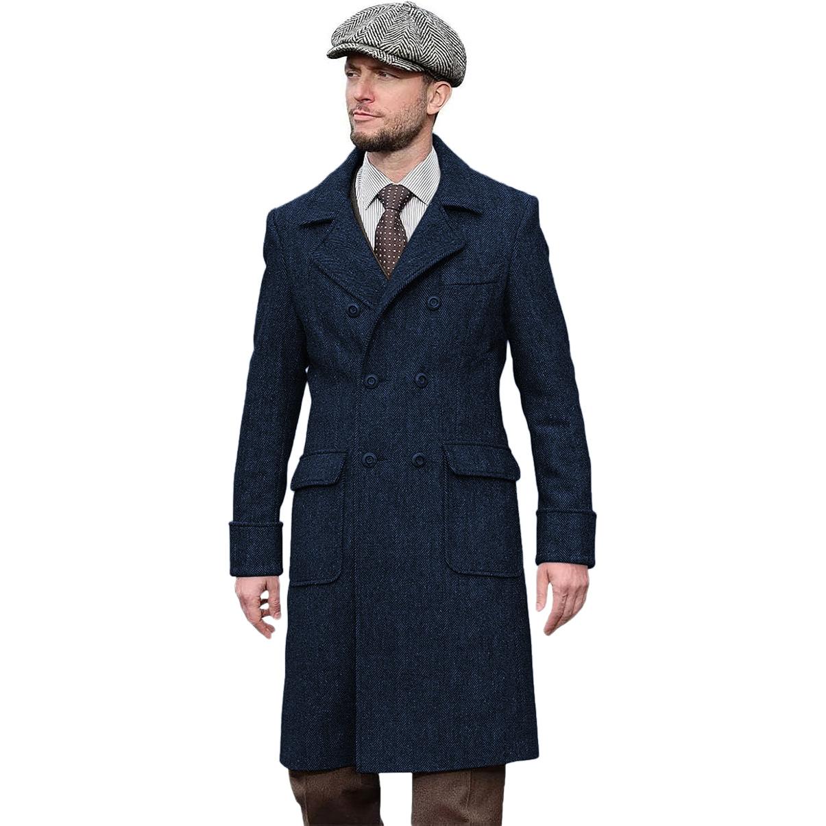Casual Trench Coat Men Double Breasted Notch Collar Tweed Herringbone Coat Winter Wedding Casual Trench Coat Men Double Breasted Notch Collar Tweed Herringbone Coat Winter Wedding
