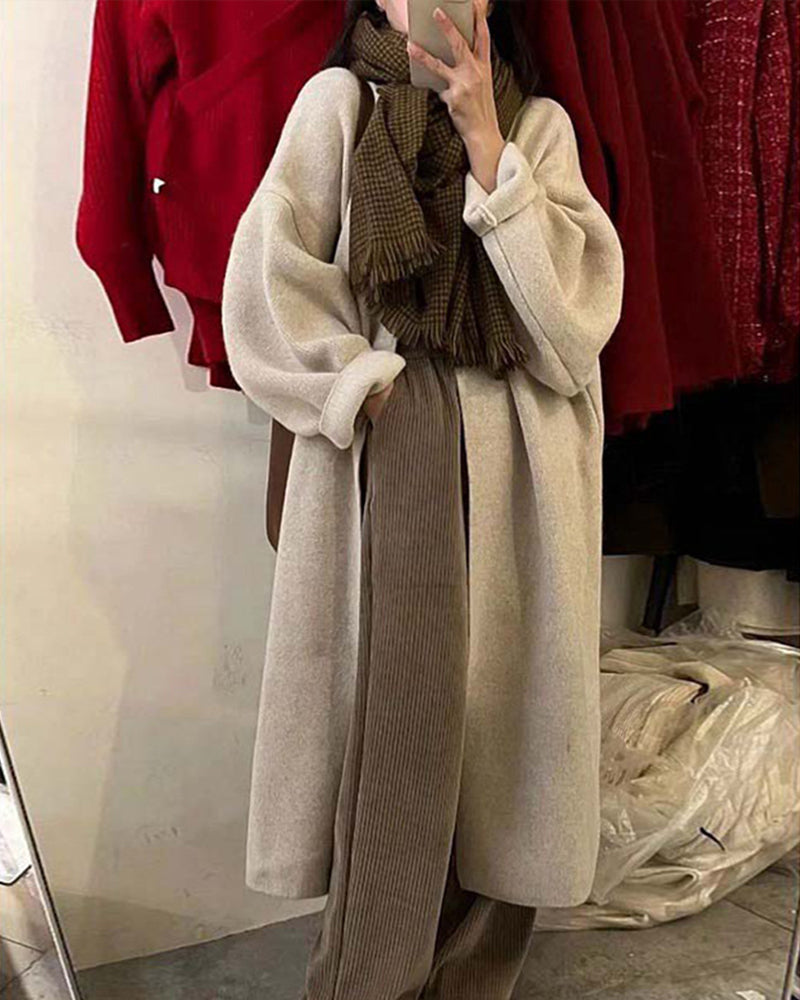 Plain Midi Open Front Cardigan Sweater – Beige S