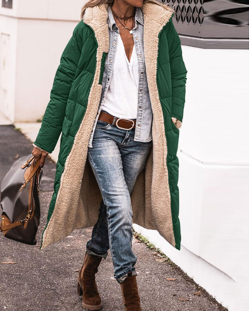 Reversible Sherpa Fleece Long Puffer Coats with Hood Outerwear – Green M Reversible Sherpa Fleece Long Puffer Coats with Hood Outerwear – Green M