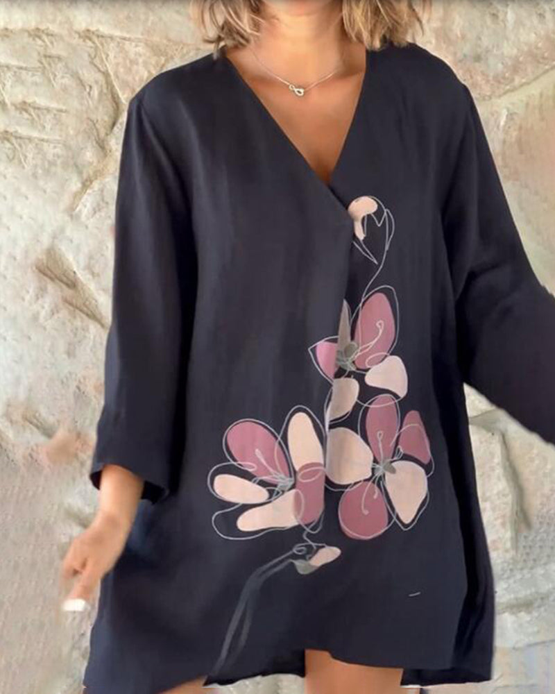 V-Neck Baggy Midi Dress Tshirt Top Long -Sleeve A Line Swing Dress – Black V-Neck Baggy Midi Dress Tshirt Top Long -Sleeve A Line Swing Dress – Black