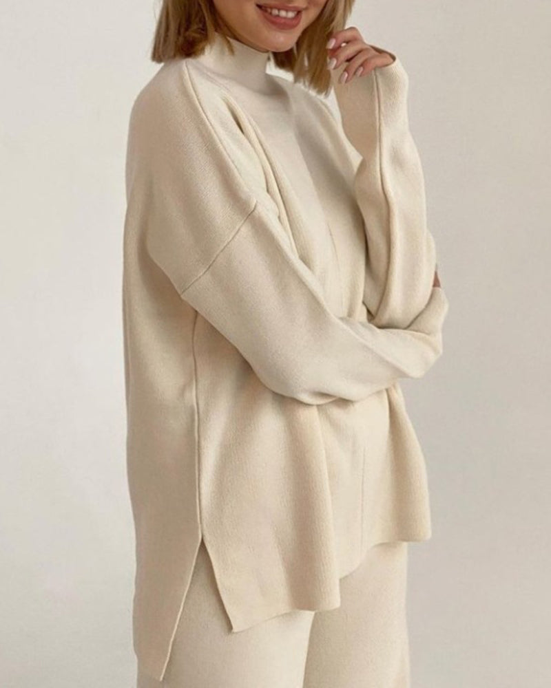 Long Sleeve Loose Casual Mid-Turtleneck Sweater – Apricot M