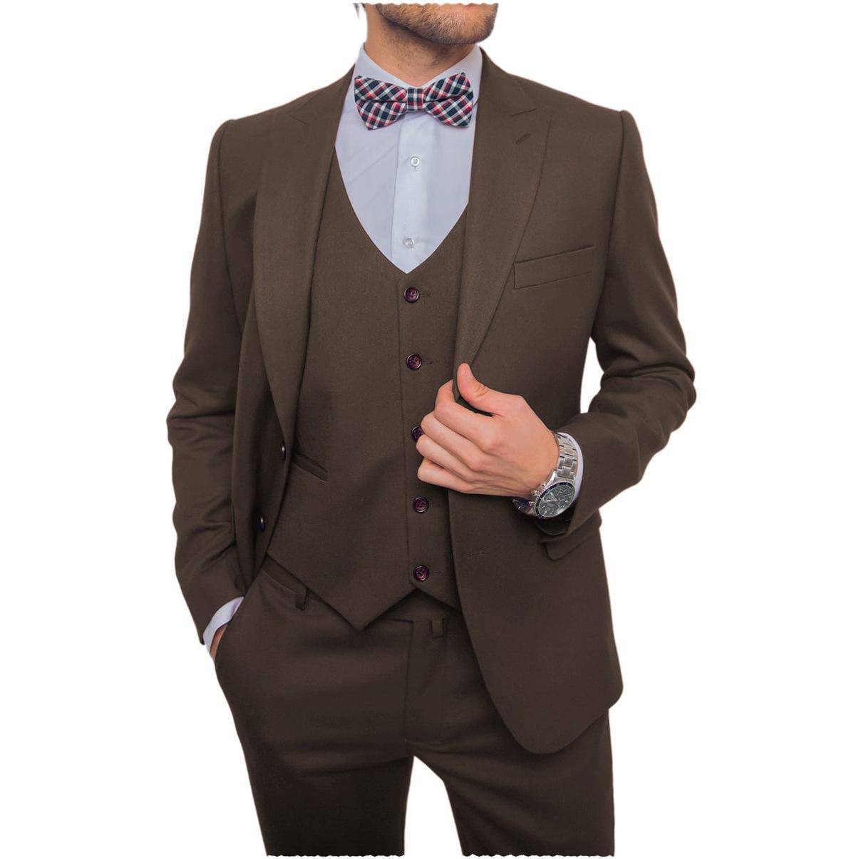 Ceehuteey Flat Pieces Men’s Suit Blazer Blazer+Vest+Pants – Coffee R Ceehuteey Flat Pieces Men’s Suit Blazer Blazer+Vest+Pants – Coffee R