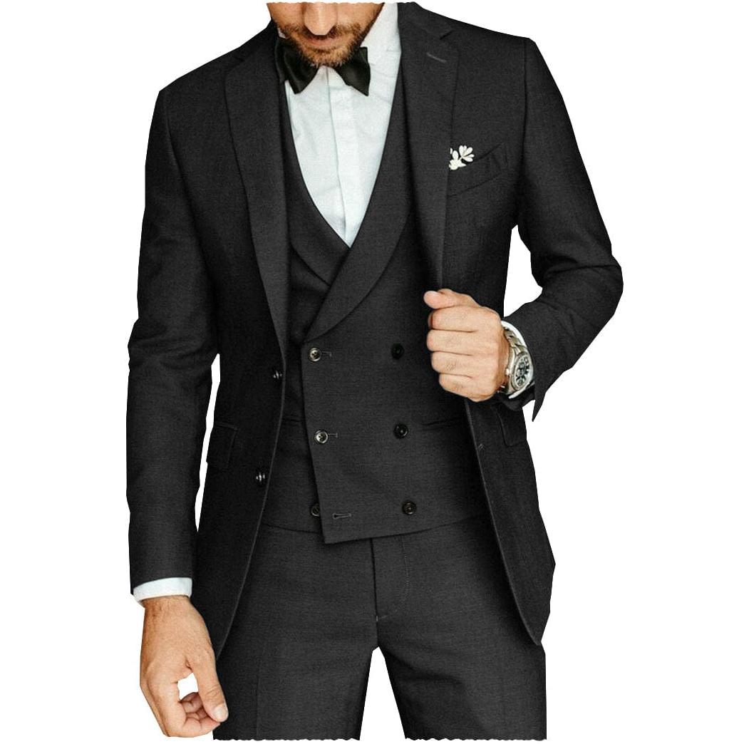 Ceehuteey Men’s Pieces Notch Lapel Tweed Suits Blazer+Vest+Pants – Black R Ceehuteey Men’s Pieces Notch Lapel Tweed Suits Blazer+Vest+Pants – Black R