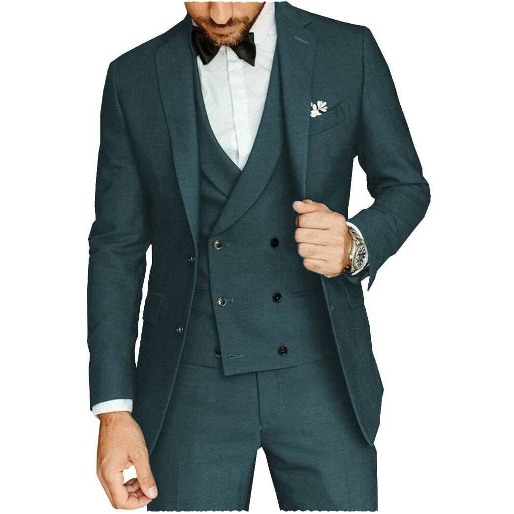 Ceehuteey Men’s Pieces Notch Lapel Tweed Suits Blazer+Vest+Pants – Teal R Ceehuteey Men’s Pieces Notch Lapel Tweed Suits Blazer+Vest+Pants – Teal R