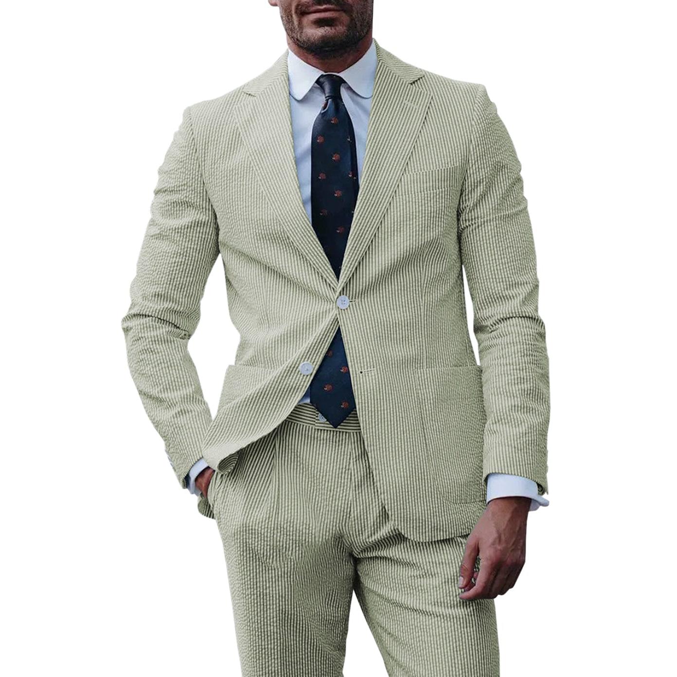 Ceehuteey Men’s -Pieces Striped Flat Notch Lapel SuitBlazer+Pants – Light Green R