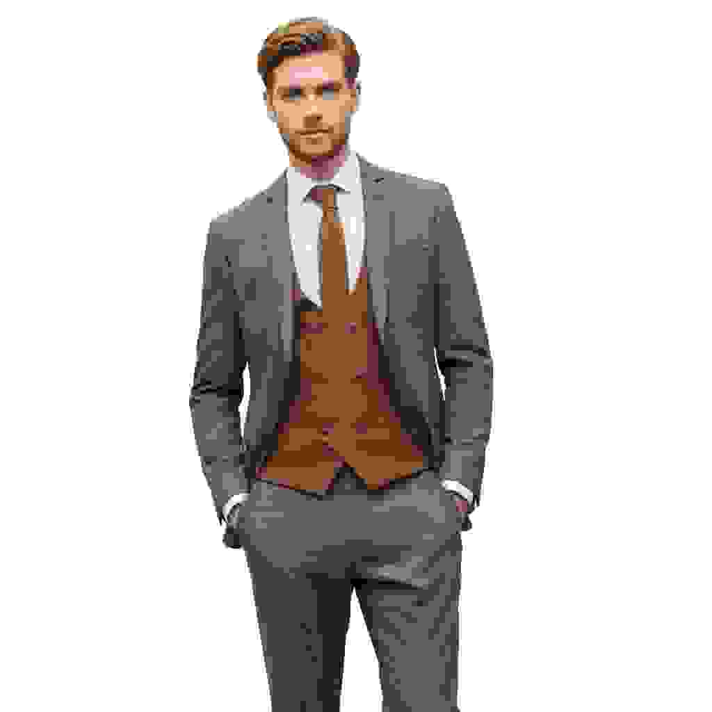 Men’s piece Plaid Notch Lapel Double Breasted British stylesuits Blazer+Vest+Pants – Gray R