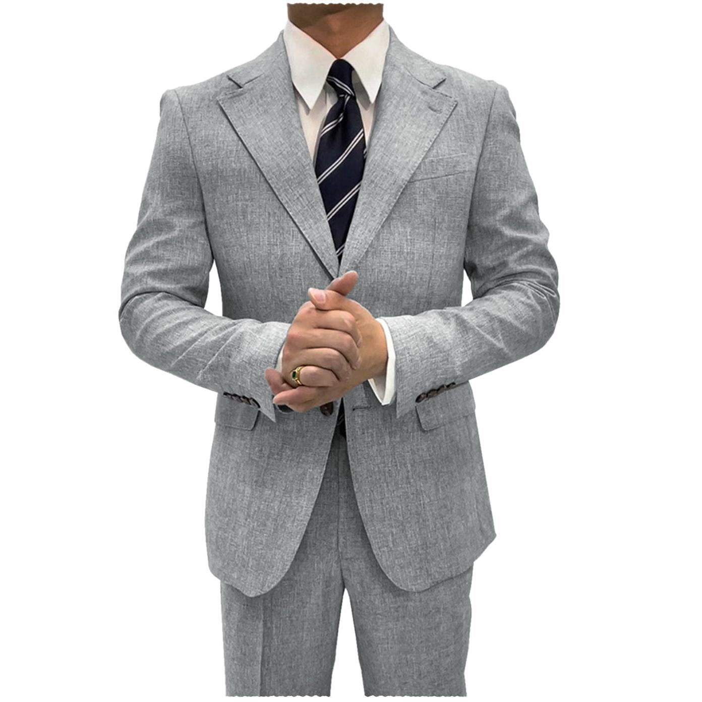 Ceehuteey Linen Suits For Men Piece Notch Lapel Summer Grooms Blazer+Pants – Light Grey R Ceehuteey Linen Suits For Men Piece Notch Lapel Summer Grooms Blazer+Pants – Light Grey R