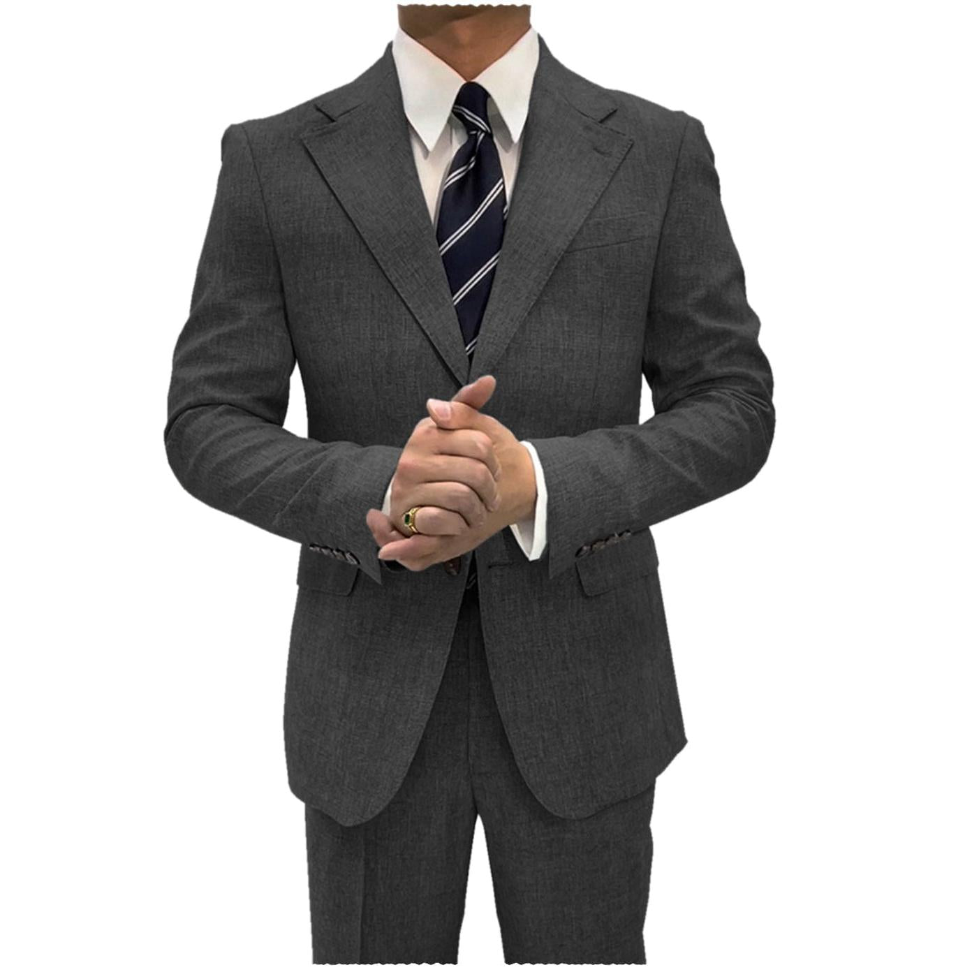 Ceehuteey Linen Suits For Men Piece Notch Lapel Summer Grooms Blazer+Pants – Black R Ceehuteey Linen Suits For Men Piece Notch Lapel Summer Grooms Blazer+Pants – Black R