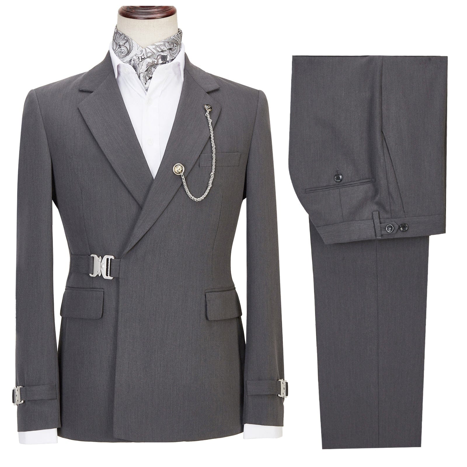 Ceehuteey Men’s Piece Solid Notch Lapel Suit Set with Metal Clasp Blazer+Pants – Grey R Ceehuteey Men’s Piece Solid Notch Lapel Suit Set with Metal Clasp Blazer+Pants – Grey R