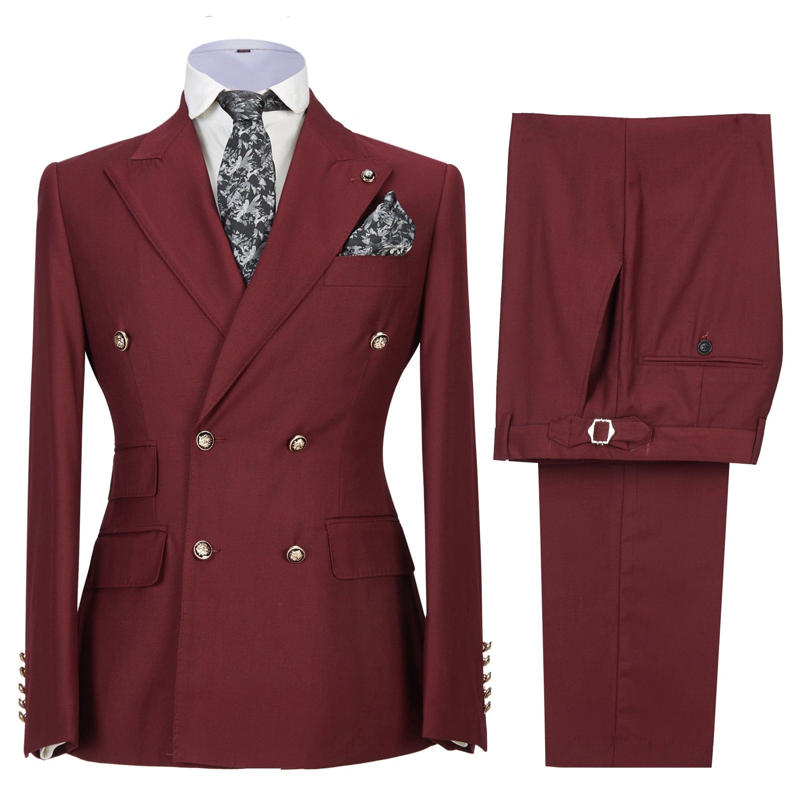 Ceehuteey Men’s Pieces Double Breasted Peak Lapel Gent Suit Blazer+Pants – Burgundy R