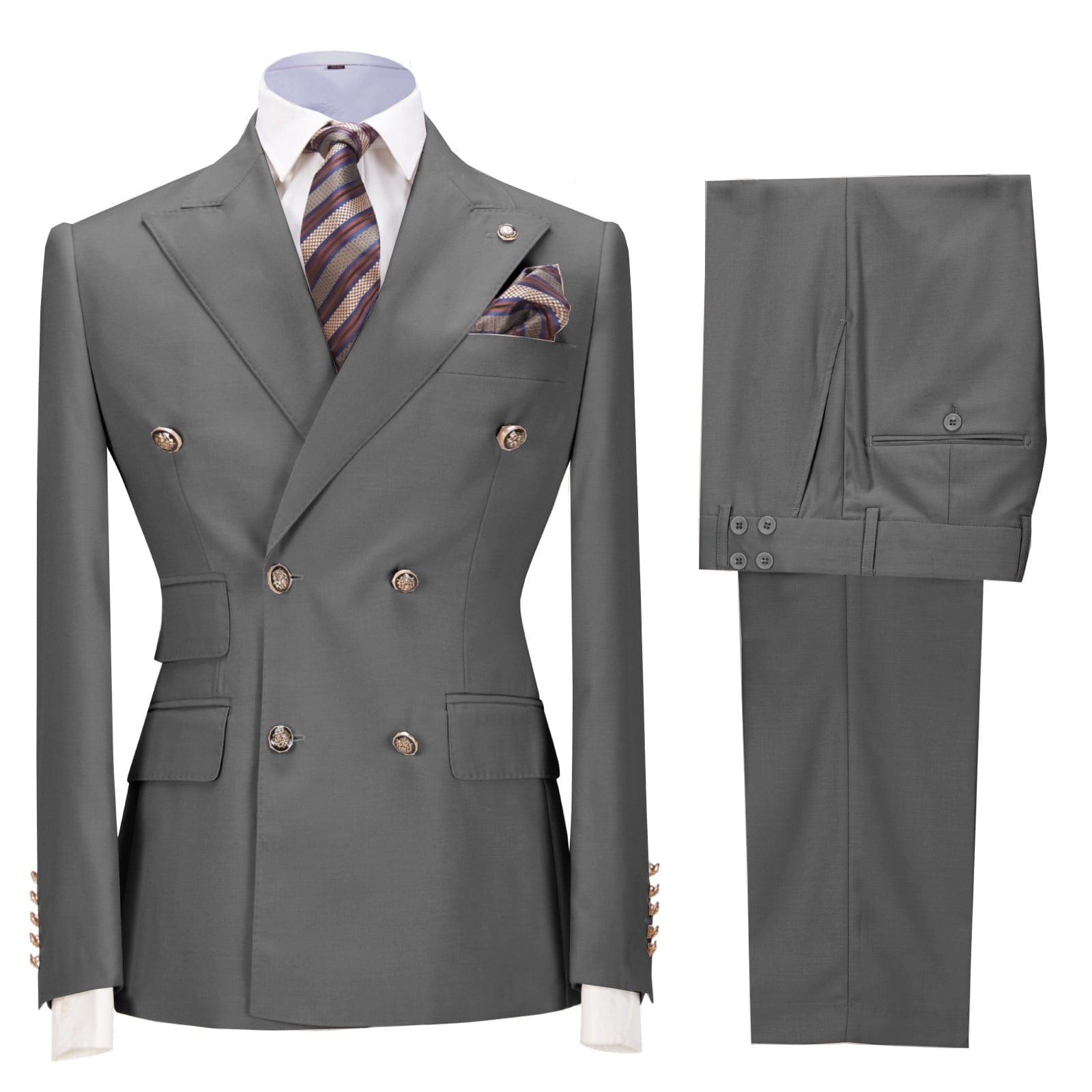 Ceehuteey Men’s Pieces Double Breasted Peak Lapel Gent Suit Blazer+Pants – Grey R