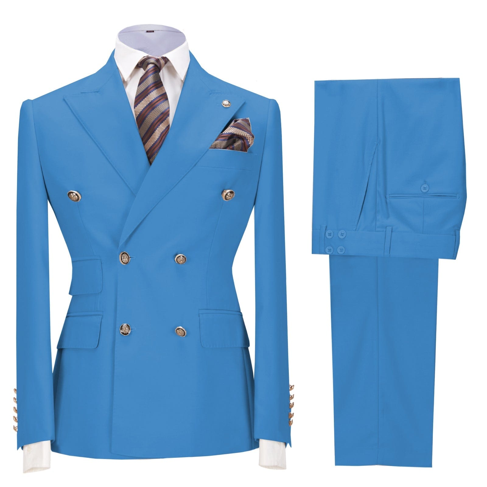 Ceehuteey Men’s Pieces Double Breasted Peak Lapel Gent Suit Blazer+Pants – Blue R