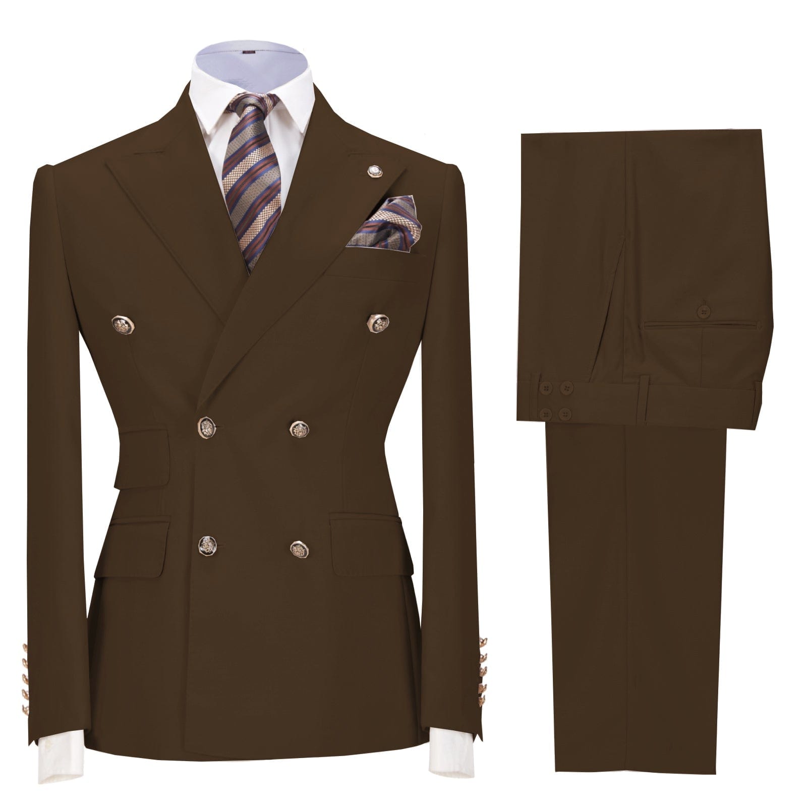 Ceehuteey Men’s Pieces Double Breasted Peak Lapel Gent Suit Blazer+Pants – Coffee R