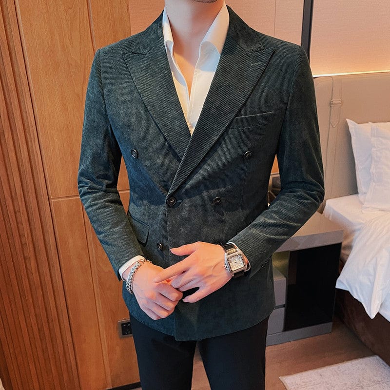 Ceehuteey Men’s Peak Lapel Stylish Corduroy Blazer – Hunt Green R