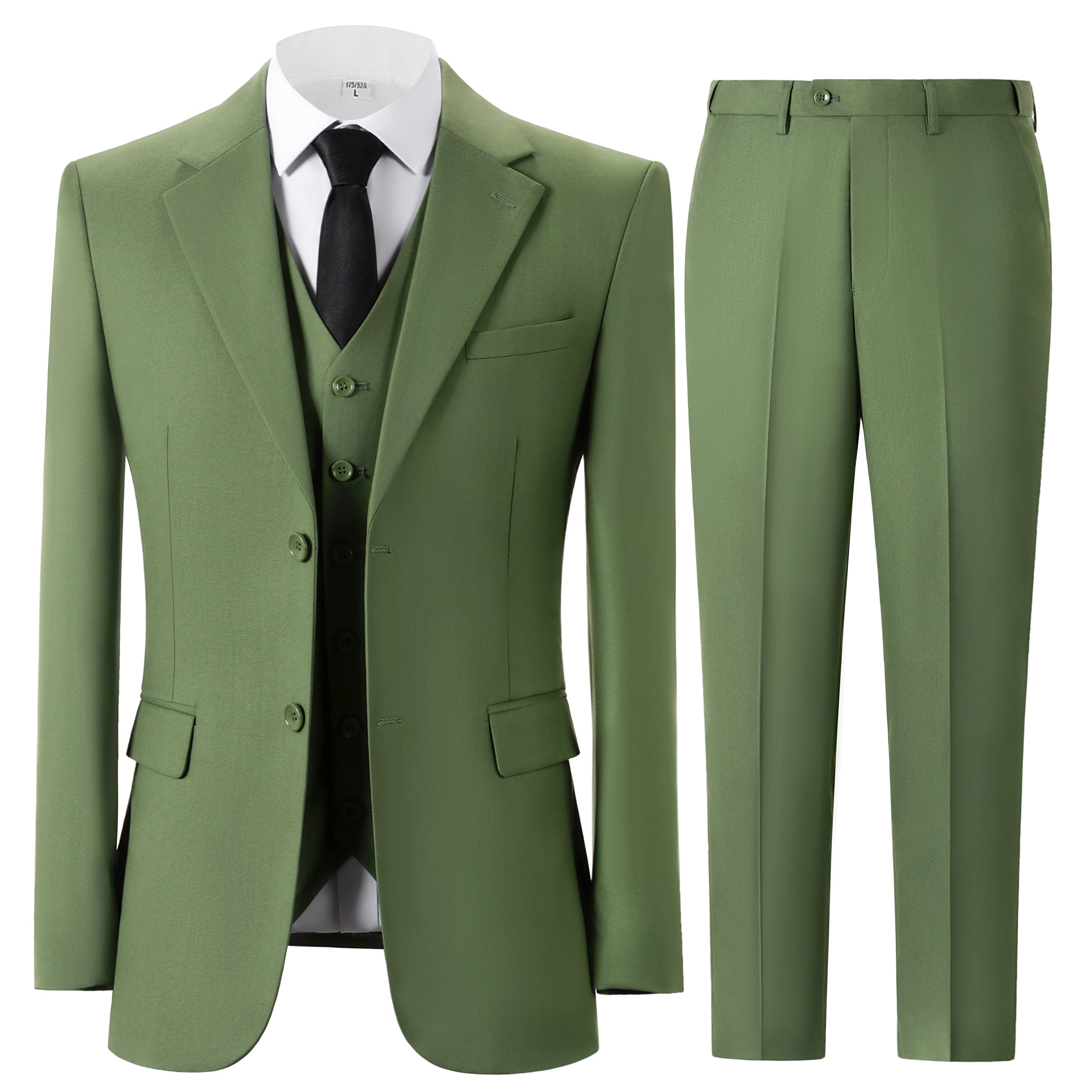 Men’s Pieces Notch Lapel Mens Suit Blazer+Pants – Olive Green R Men’s Pieces Notch Lapel Mens Suit Blazer+Pants – Olive Green R