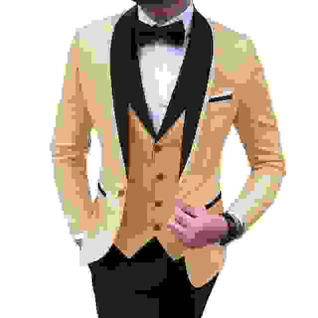 Ceehuteey Men’s Pieces Shawl Lapel Suits For GroomsmenBlazer+Vest+Pants – Champagne R