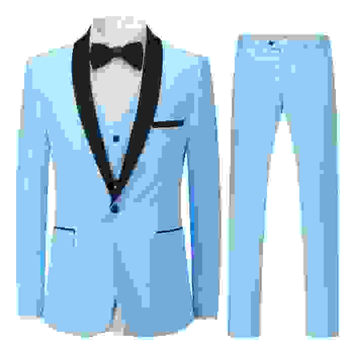 Ceehuteey Men’s Pieces Shawl Lapel Prom For Suits Blazer + Vest + Pants – Light Blue R Ceehuteey Men’s Pieces Shawl Lapel Prom For Suits Blazer + Vest + Pants – Light Blue R
