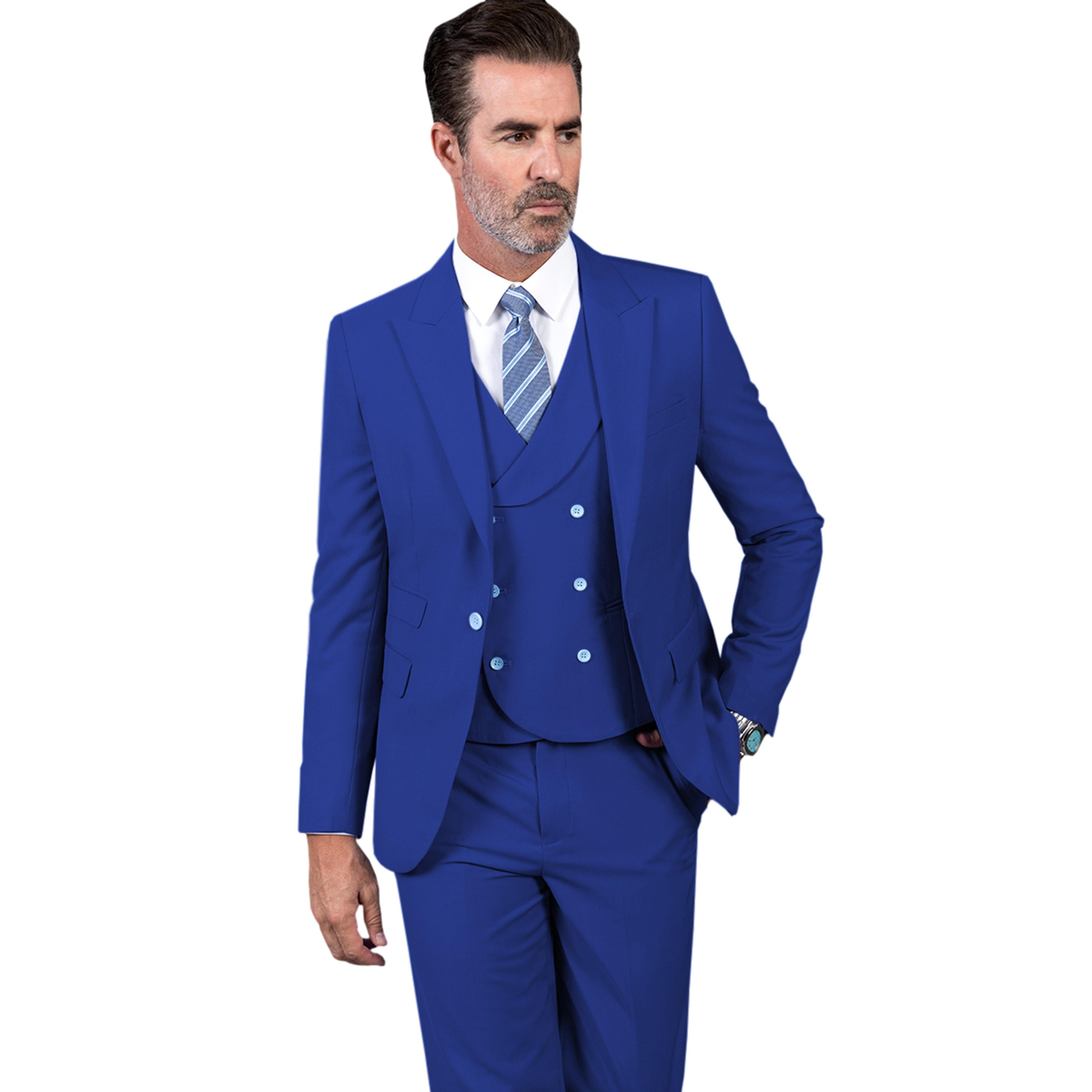 Ceehuteey Men’s Pieces Slim Peak Lapel suit Blazer+Vest+Pants – Royal Blue R Ceehuteey Men’s Pieces Slim Peak Lapel suit Blazer+Vest+Pants – Royal Blue R