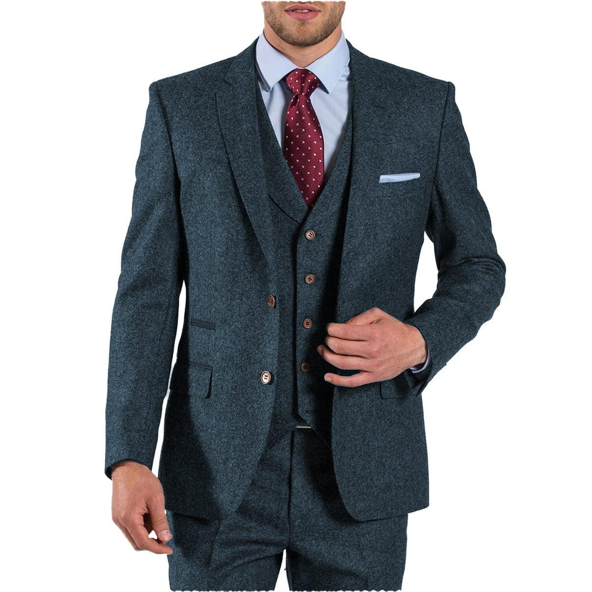 Ceehuteey Men’s Pieces Suit Herringbone Tweed Notch Lapel Gent Suits Blazer+Vest+Pants – Blue R Ceehuteey Men’s Pieces Suit Herringbone Tweed Notch Lapel Gent Suits Blazer+Vest+Pants – Blue R