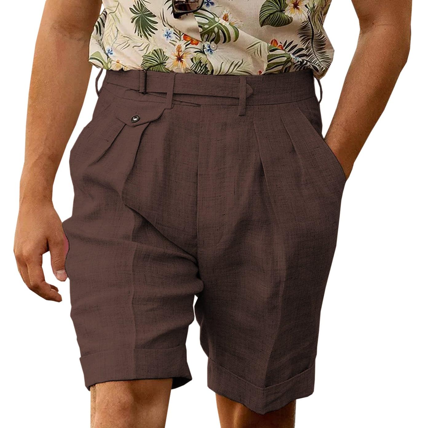 Ceehuteey Men’s Linen Short Pants Gorg Trousers – Coffee W