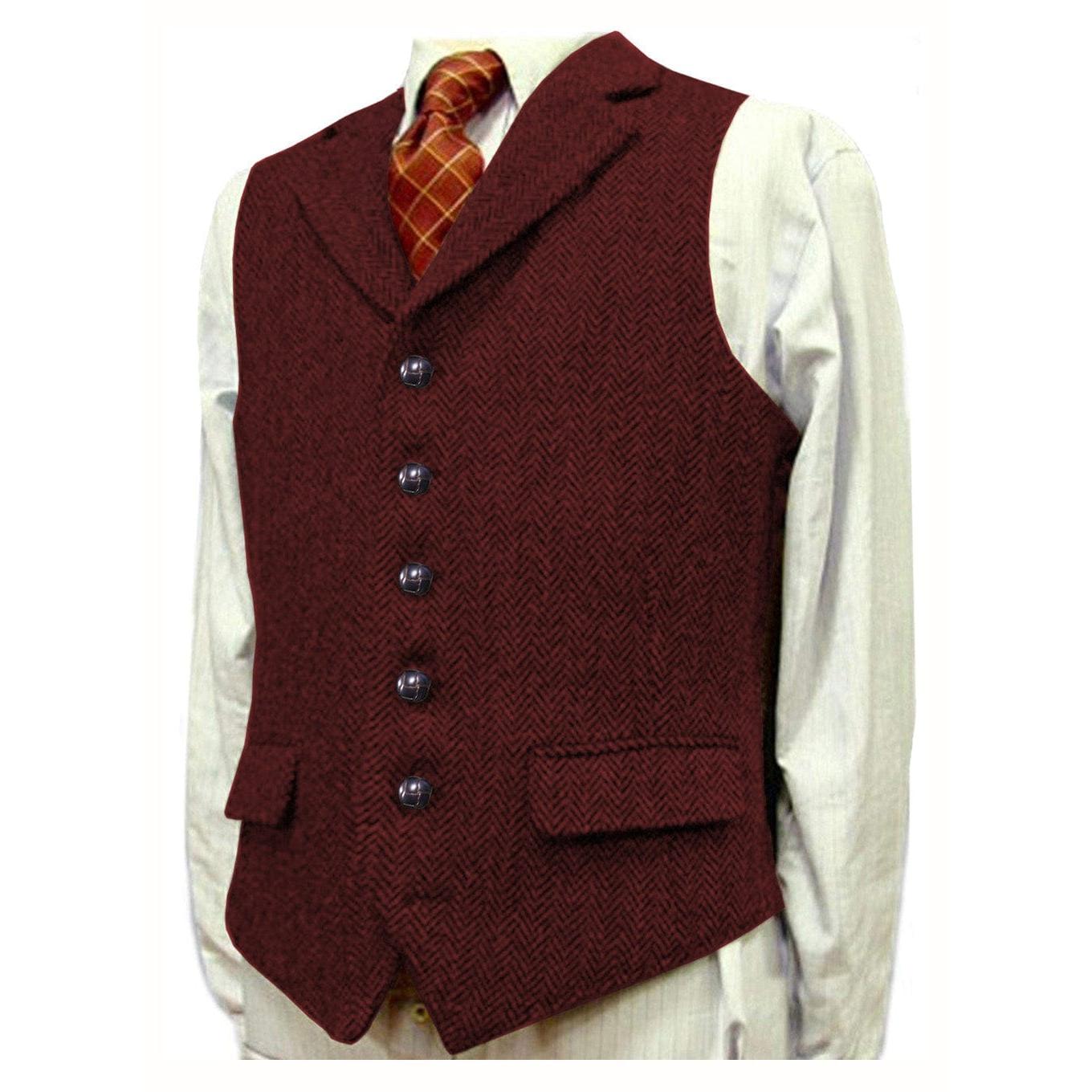Ceehuteey Men’s Classic vintage Vest Tweed Herringbone Notch Lapel Waistcoat Ceehuteey Men’s Classic vintage Vest Tweed Herringbone Notch Lapel Waistcoat