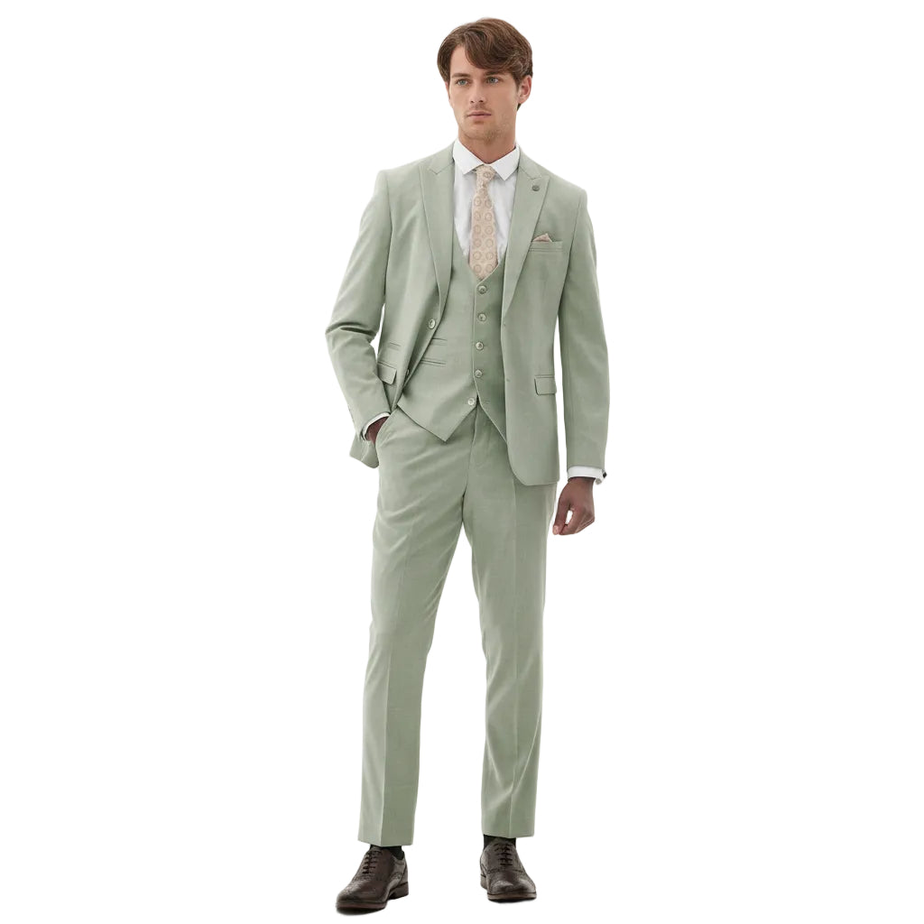 Men’s Piece Solid Peak Lapel Suits Blazer+Vest+Pants – Light Green R Men’s Piece Solid Peak Lapel Suits Blazer+Vest+Pants – Light Green R