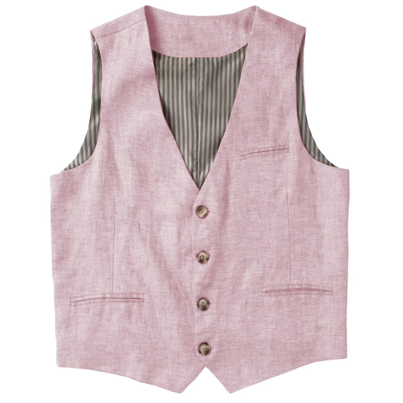 Ceehuteey Men’s Linen V Neck Vest Summer Leisure Waistcoat