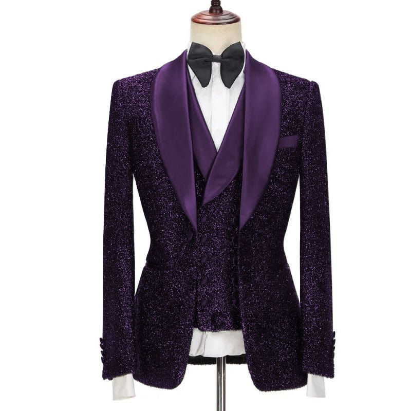Ceehuteey Men’s Shiny Sequins Piece Suit Blazer One Button Double Breasted Prom Blazer + Vest + Pants – Purple R Ceehuteey Men’s Shiny Sequins Piece Suit Blazer One Button Double Breasted Prom Blazer + Vest + Pants – Purple R