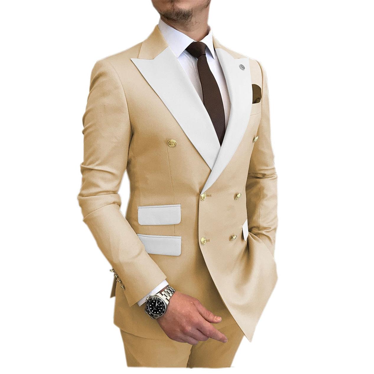 Ceehuteey Men’s Suit Double Breasted Piece Blazer+Pants – Champagne R Ceehuteey Men’s Suit Double Breasted Piece Blazer+Pants – Champagne R