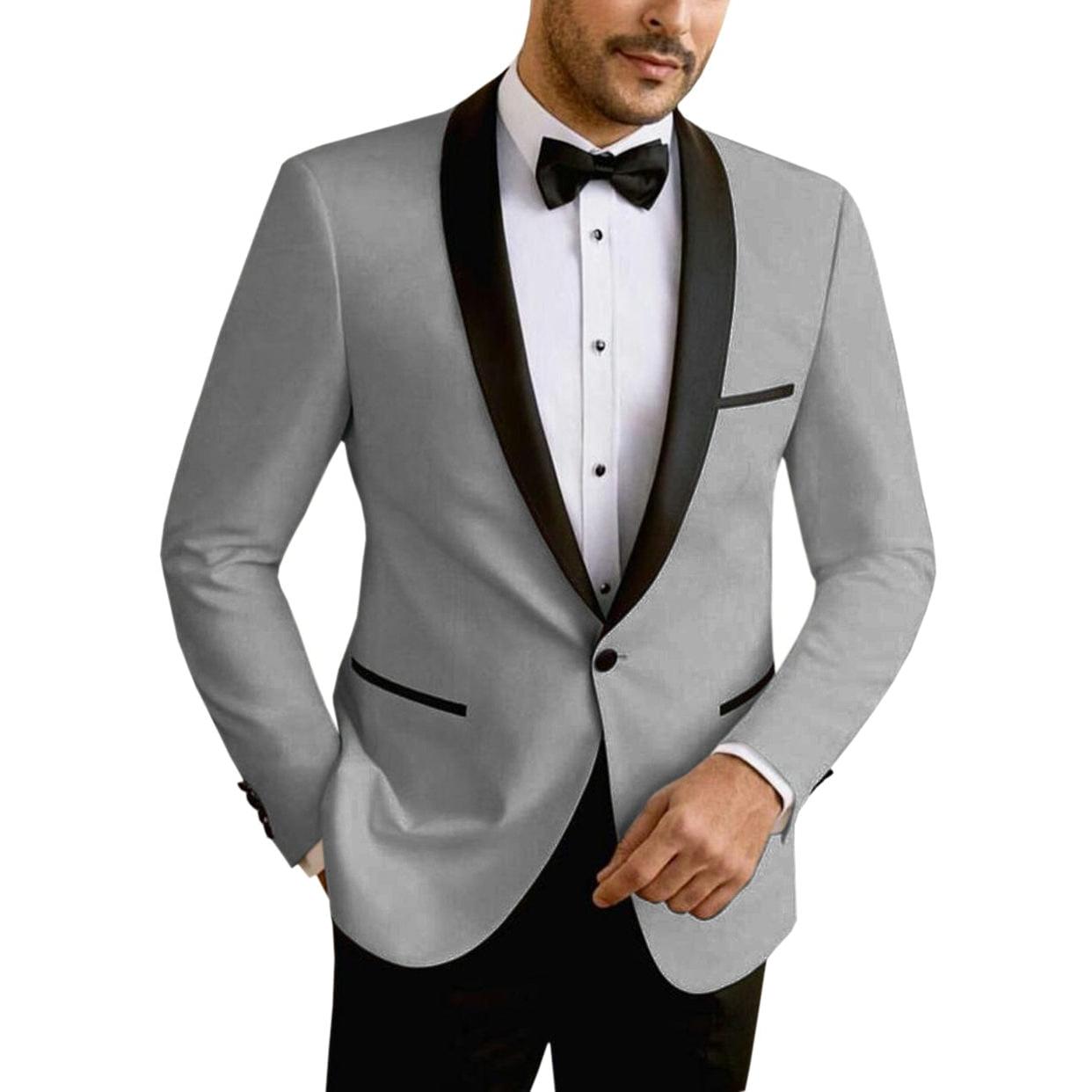 Ceehuteey Men’s One Button Shawl Lapel Blazer – Silver Grey R Ceehuteey Men’s One Button Shawl Lapel Blazer – Silver Grey R
