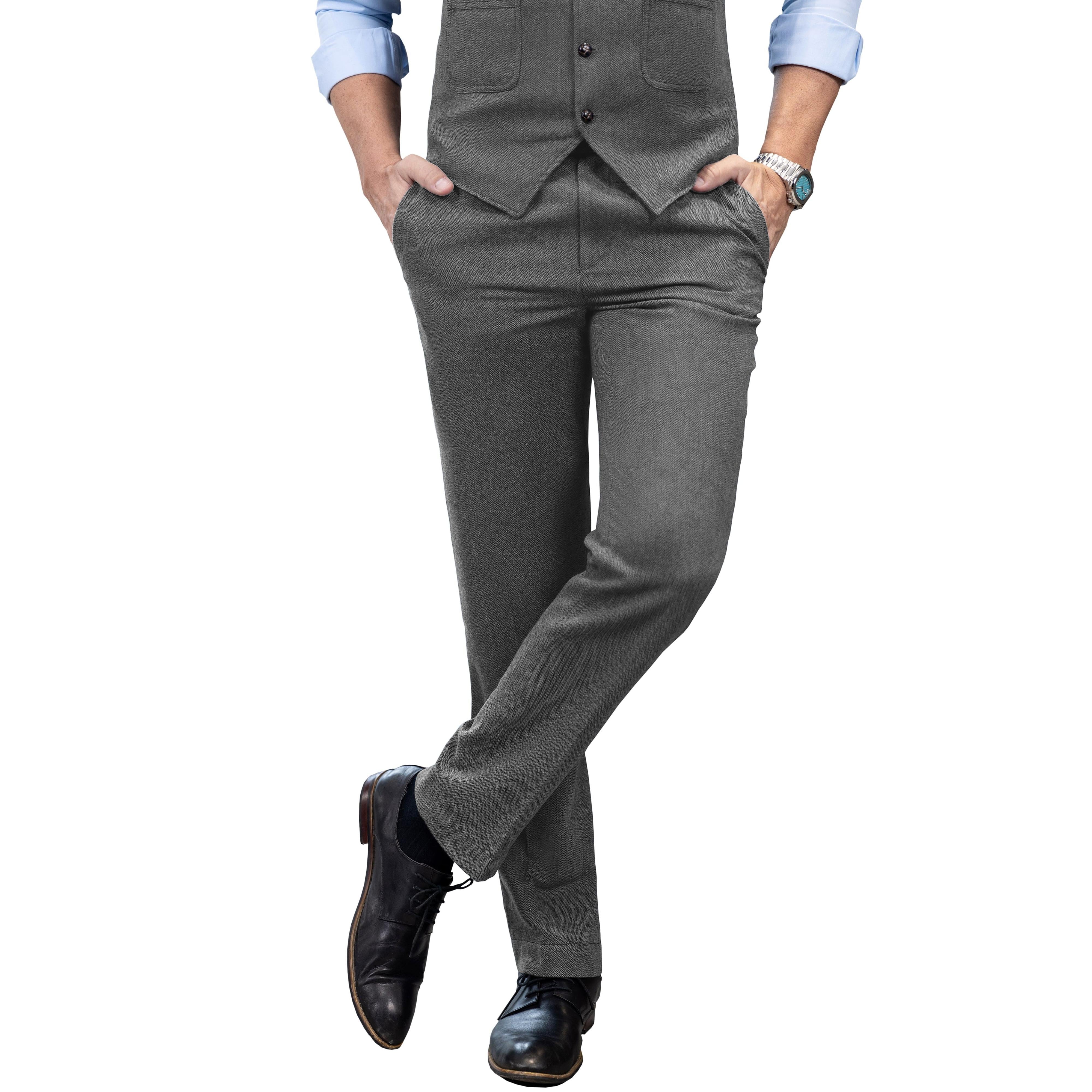 Ceehuteey Men’s Winter Herringbone Tweed Trousers – Grey W x L Ceehuteey Men’s Winter Herringbone Tweed Trousers – Grey W x L