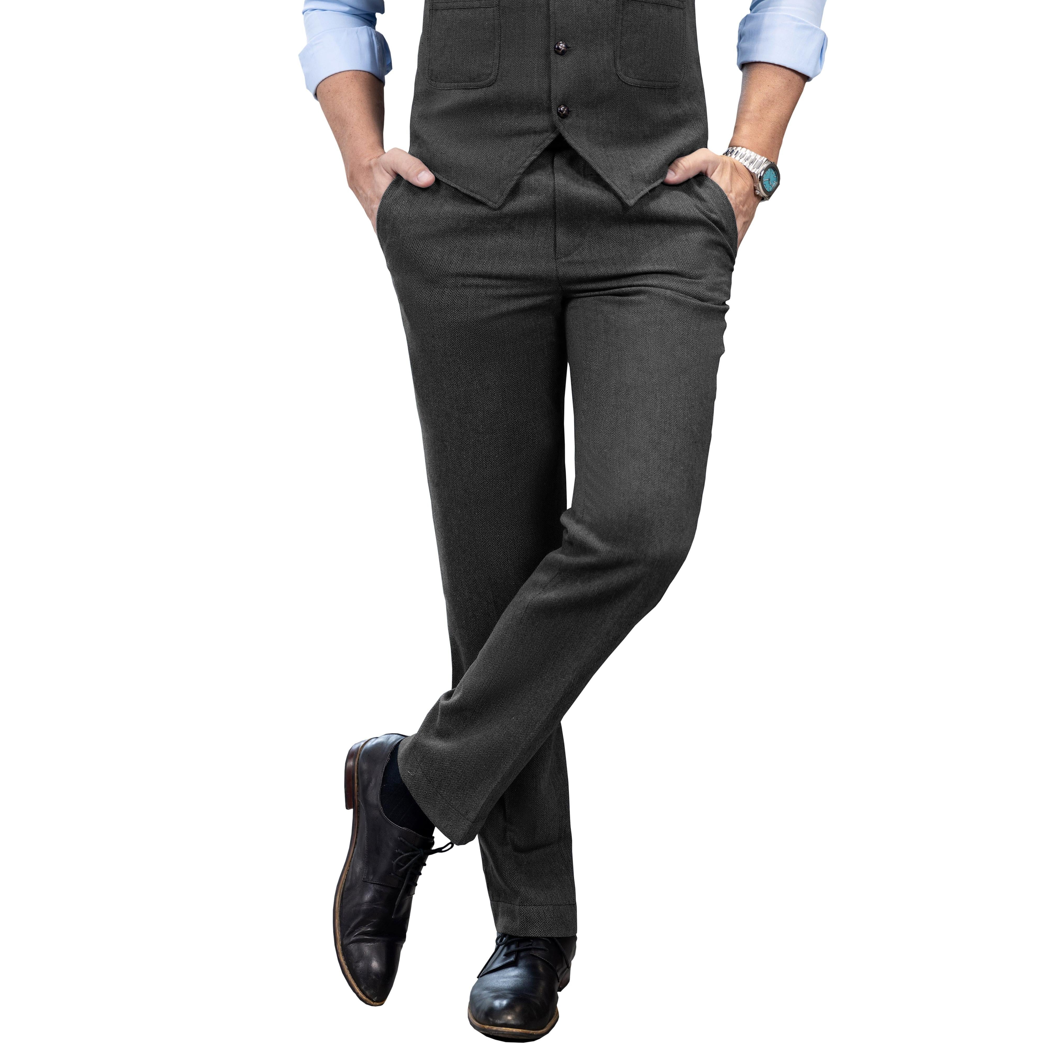 Ceehuteey Men’s Winter Herringbone Tweed Trousers – Black W x L Ceehuteey Men’s Winter Herringbone Tweed Trousers – Black W x L