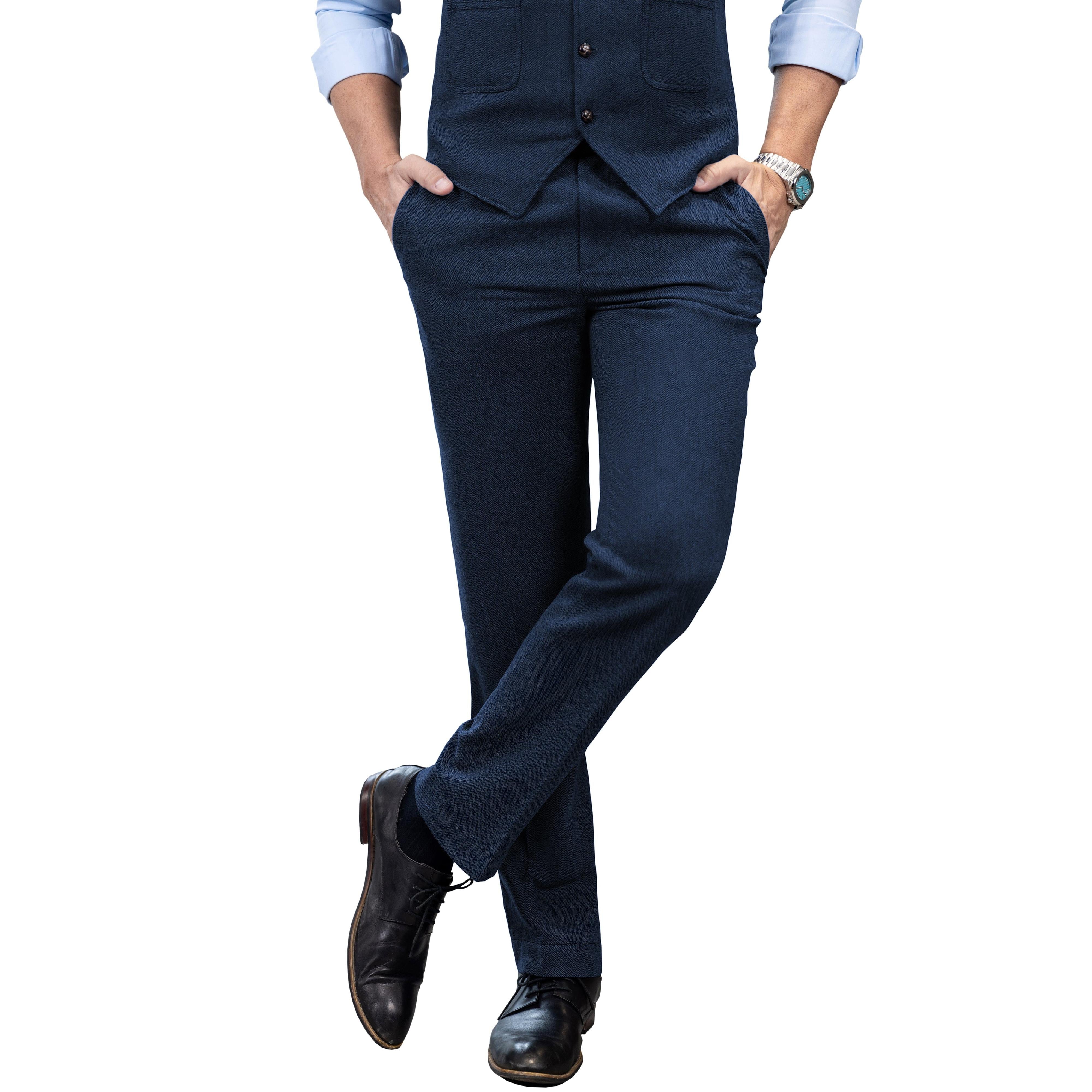 Ceehuteey Men’s Winter Herringbone Tweed Trousers – Navy W x L Ceehuteey Men’s Winter Herringbone Tweed Trousers – Navy W x L