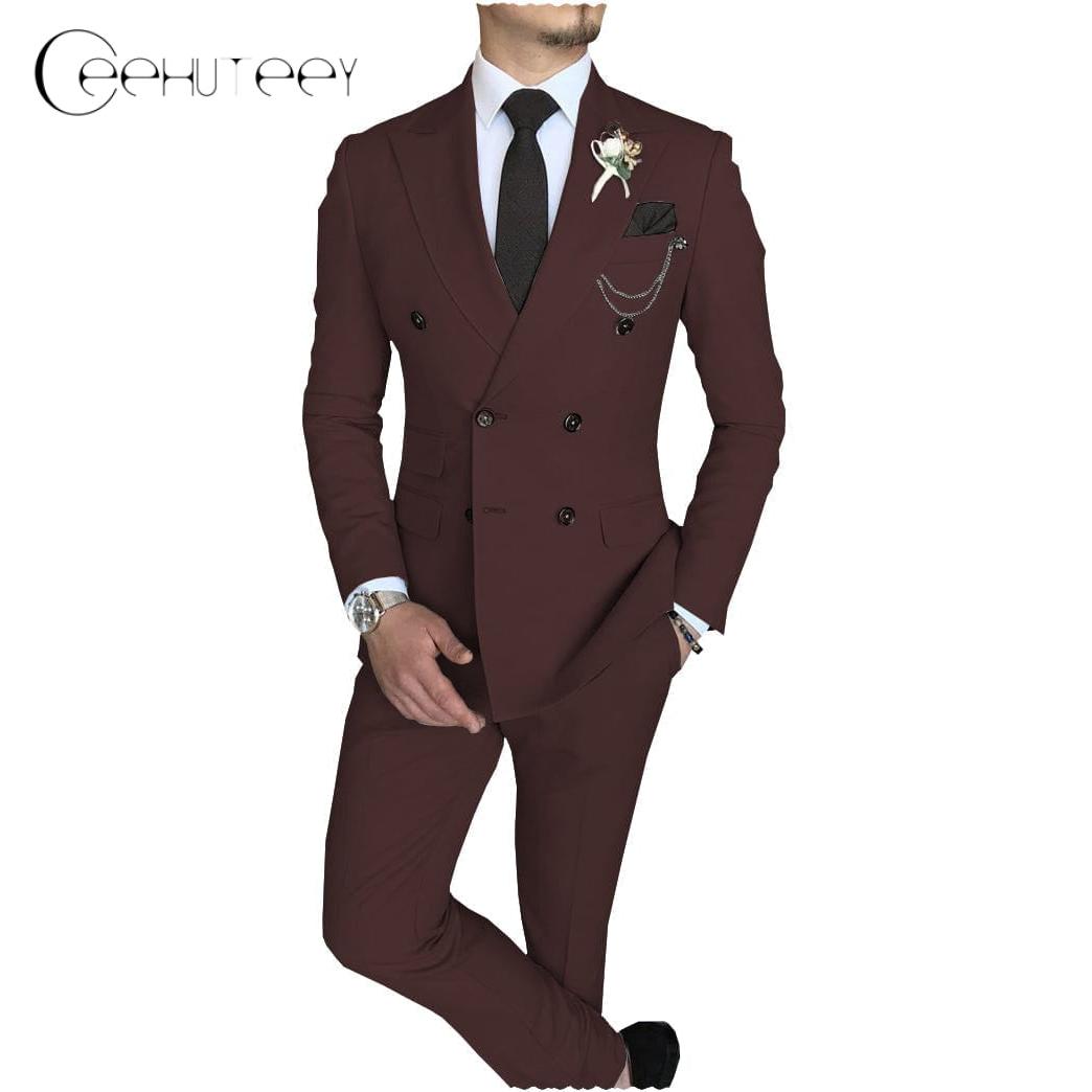 Ceehuteey Mens Piece Suit Double Breasted Peak Lapel Mens Coat Blazer+Pants – Burgundy R Ceehuteey Mens Piece Suit Double Breasted Peak Lapel Mens Coat Blazer+Pants – Burgundy R