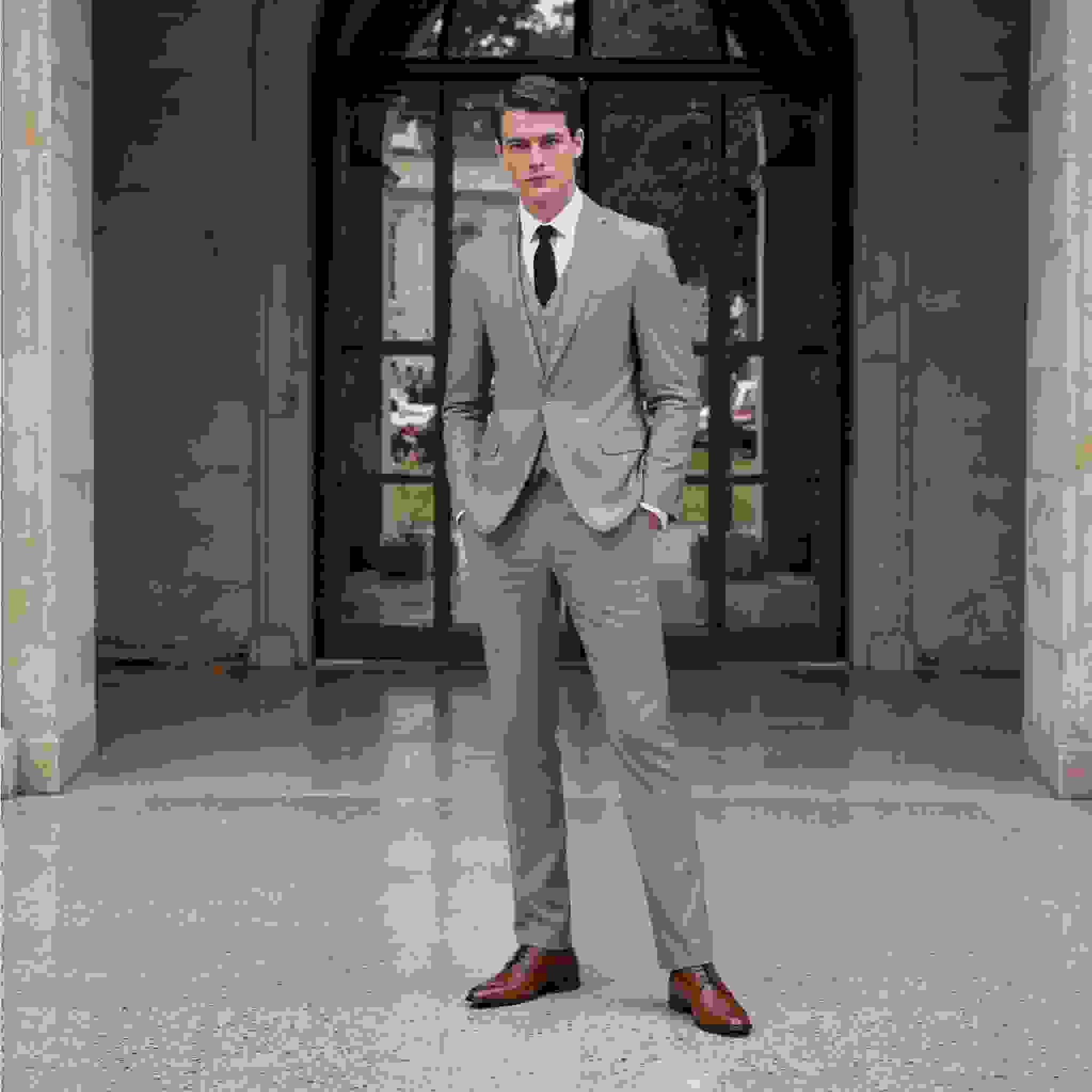 Mens Suit -Pieces Notch Lapel Solid Blazer Suit Blazer+Vest+Pants – Gray R