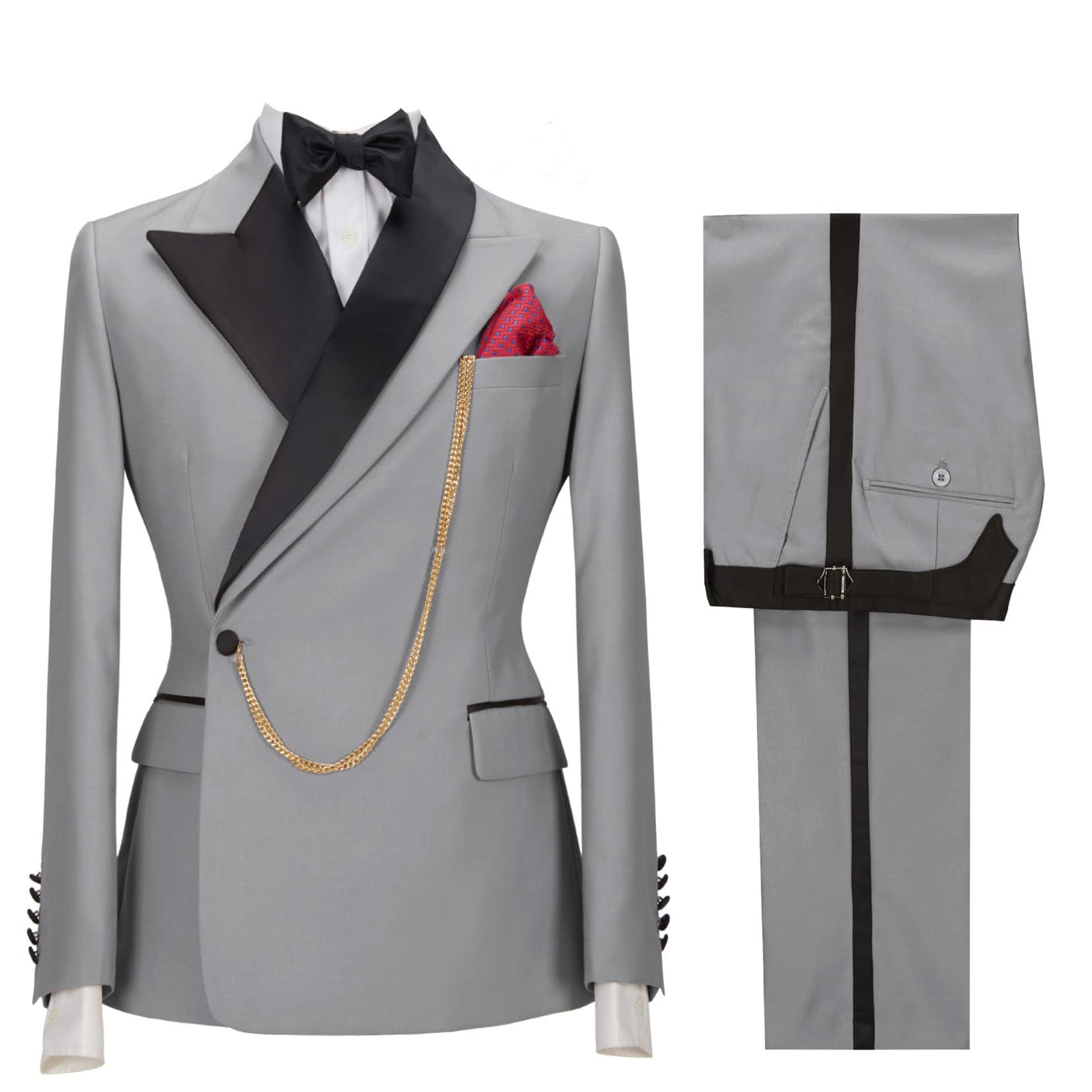 Ceehuteey Stylish Mens Suit Pieces Peak Lapel TuxedoBlazer+Pants – Grey R Ceehuteey Stylish Mens Suit Pieces Peak Lapel TuxedoBlazer+Pants – Grey R